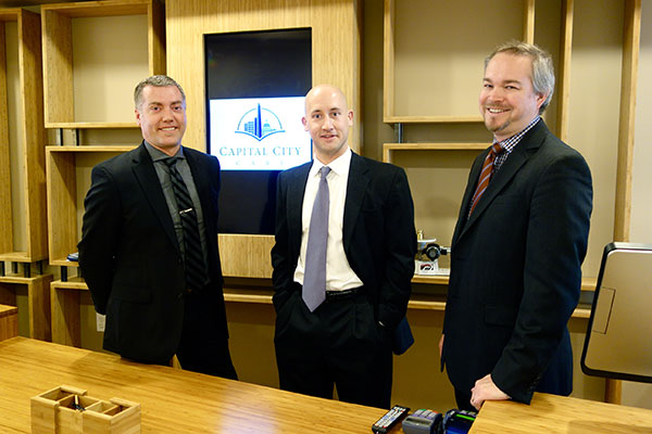 David Guard of Capital City Care medical marijuana dispensary, 1334 North Capitol Street  NW flanked by his architects (photo courtesy of Carol Ross Joynt)