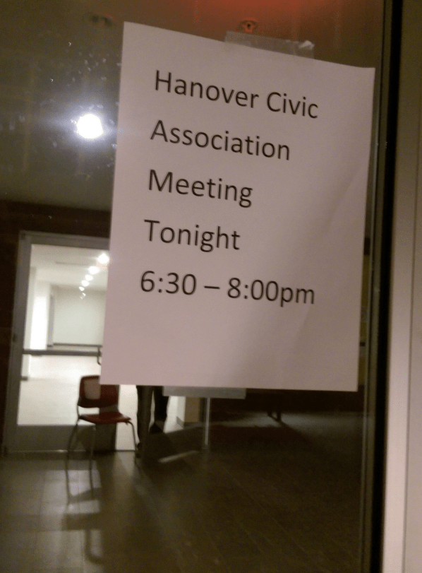 Hanover Civic Assn mtg signage 2016 01 20