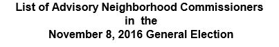 list of ANC commissioners runing in Nov 2016 as of 2016 07 22