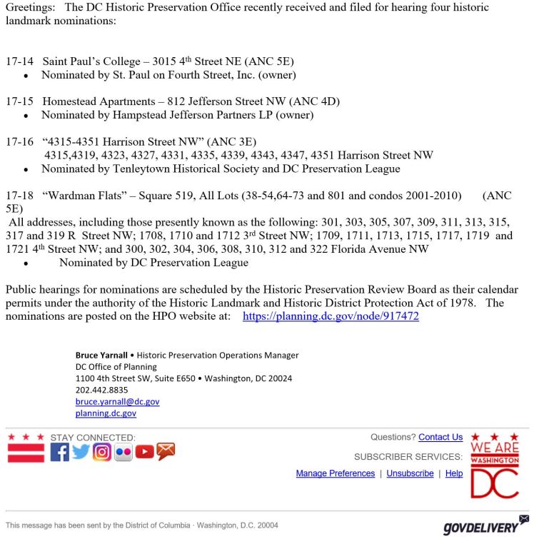 319 R St NW landmark nomination notice 2017 07 27