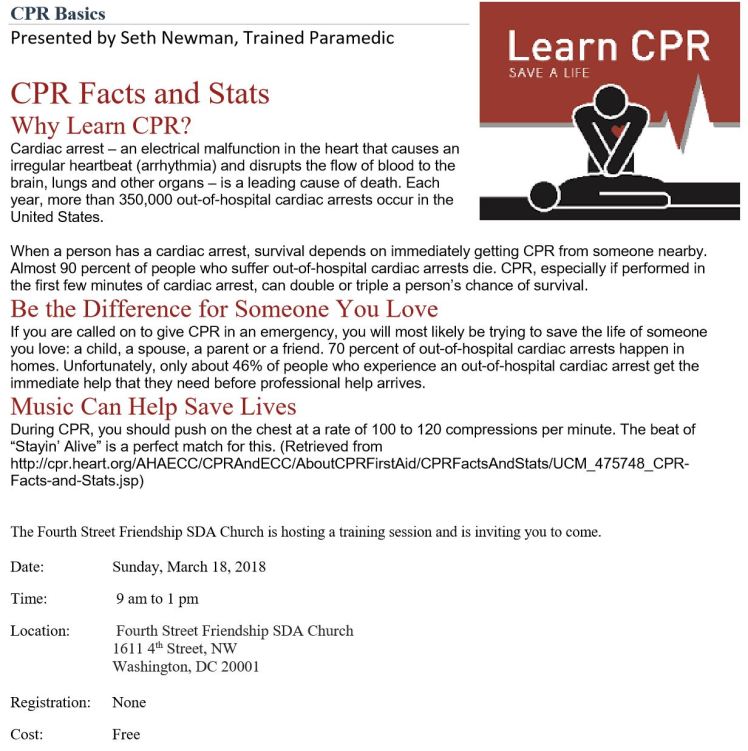 4th Street-Friendship SDA church CPR class 2018 03 18