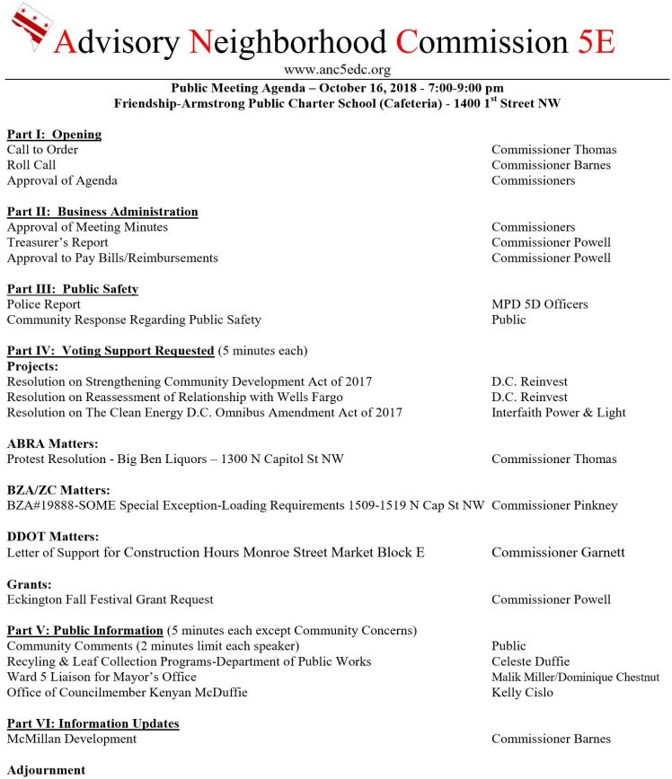 ANC5E meeting agenda 2018 10 16
