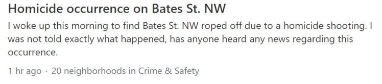 Bates St NW homicide NextDoor 2019 06 26